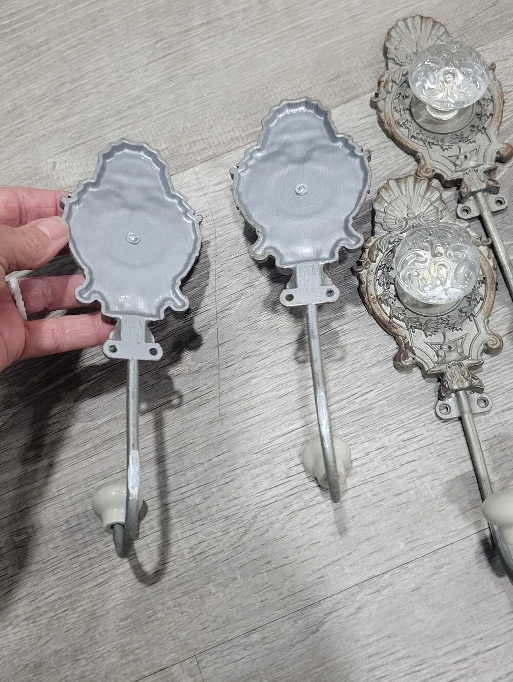 Boho Chabby Chic Home Decor Wall Hooks Set of 5 Metal Glass 8
